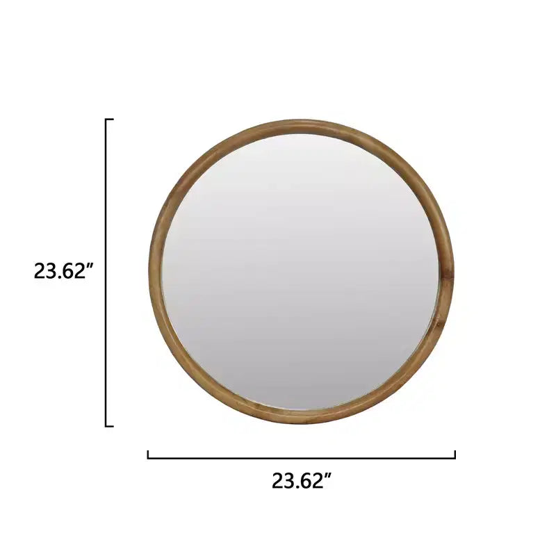 Specchio da parete rotondo con cornice in legno naturale, 23,62", 1 persona