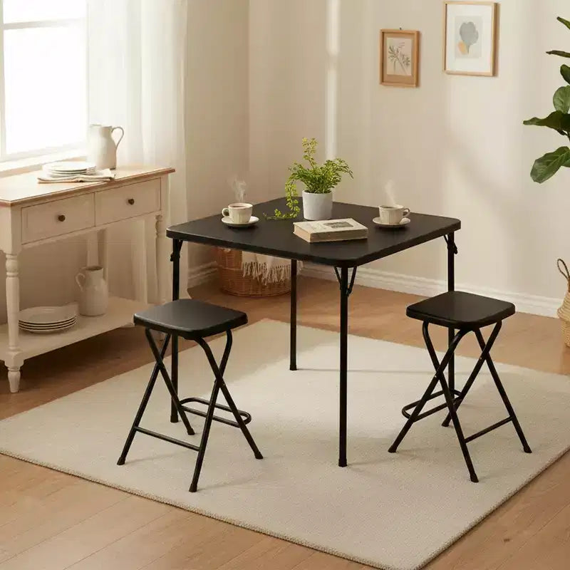Tavolo pieghevole quadrato nero, 4 posti, piano in PP e telaio in metallo, 86x86 cm
