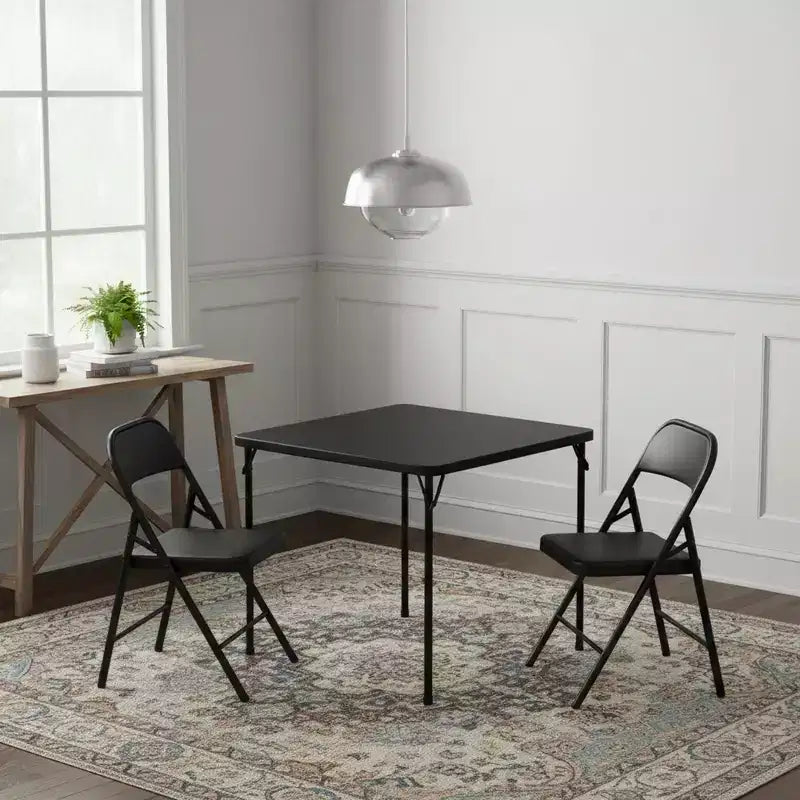 Tavolo pieghevole quadrato nero, 4 posti, piano in PP e telaio in metallo, 86x86 cm