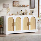 Credenza buffet 150 cm, nero/marrone/bianco, anta in rattan, 4 ante, montaggio da 1 persona