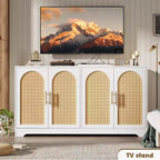 Credenza buffet 150 cm, nero/marrone/bianco, anta in rattan, 4 ante, montaggio da 1 persona