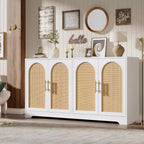Credenza buffet 150 cm, nero/marrone/bianco, anta in rattan, 4 ante, montaggio da 1 persona