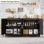 Credenza buffet 150 cm, nero/marrone/bianco, anta in rattan, 4 ante, montaggio da 1 persona