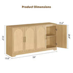 Credenza buffet 150 cm, nero/marrone/bianco, anta in rattan, 4 ante, montaggio da 1 persona