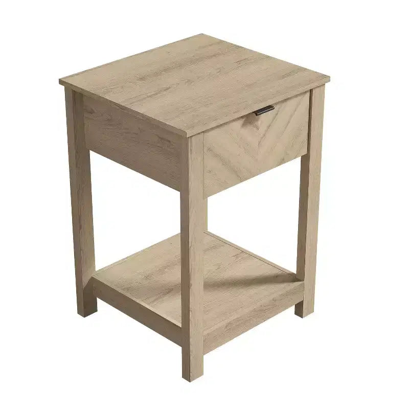 Comodino a 1 cassetto con ripiano aperto, Noce Ambra / Rovere Oslo, Montaggio da 1 persona