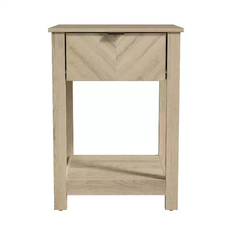 Comodino a 1 cassetto con ripiano aperto, Noce Ambra / Rovere Oslo, Montaggio da 1 persona