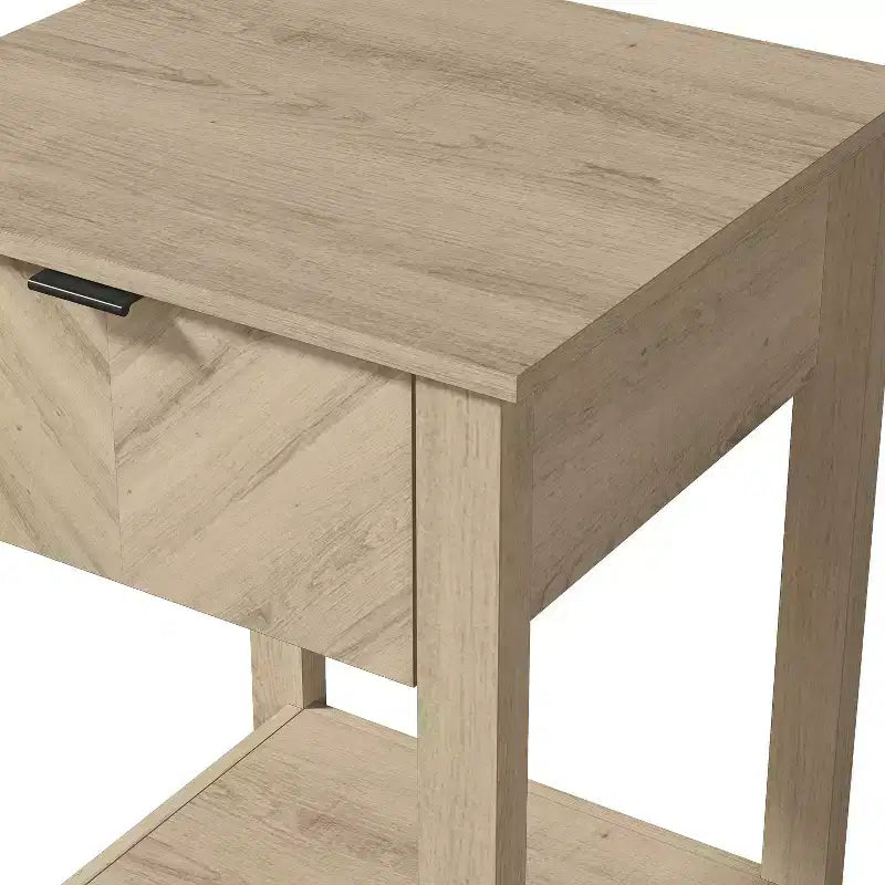 Comodino a 1 cassetto con ripiano aperto, Noce Ambra / Rovere Oslo, Montaggio da 1 persona