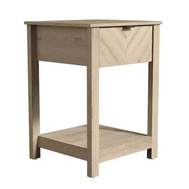 Comodino a 1 cassetto con ripiano aperto, Noce Ambra / Rovere Oslo, Montaggio da 1 persona