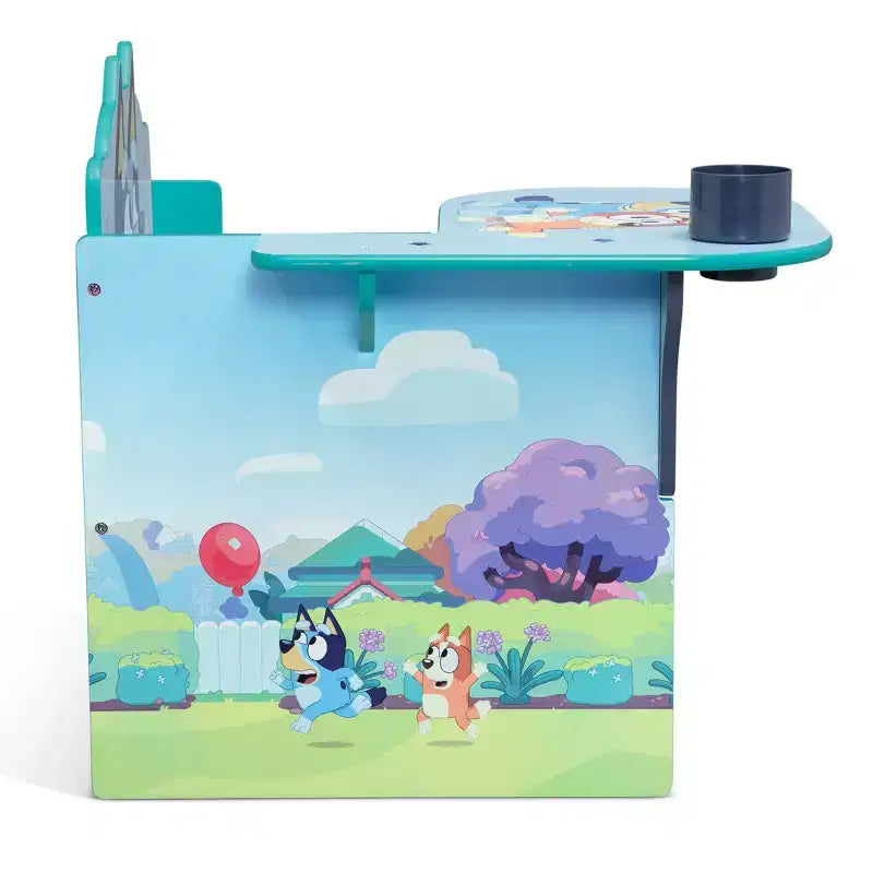 Scrivania e Sedia Blu da Cartone Animato per Bambini con Contenitore, 1 Posto