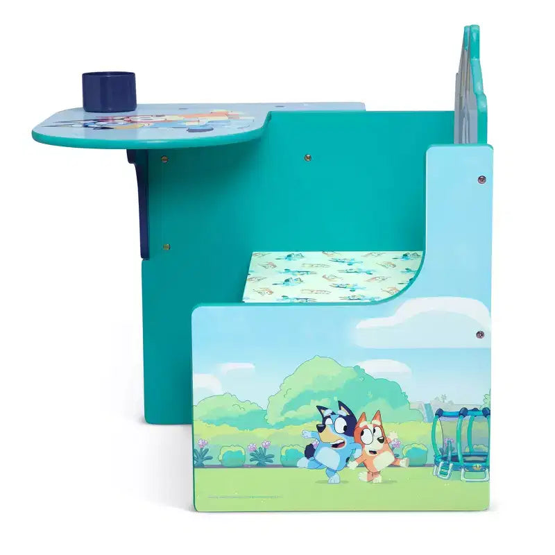 Scrivania e Sedia Blu da Cartone Animato per Bambini con Contenitore, 1 Posto