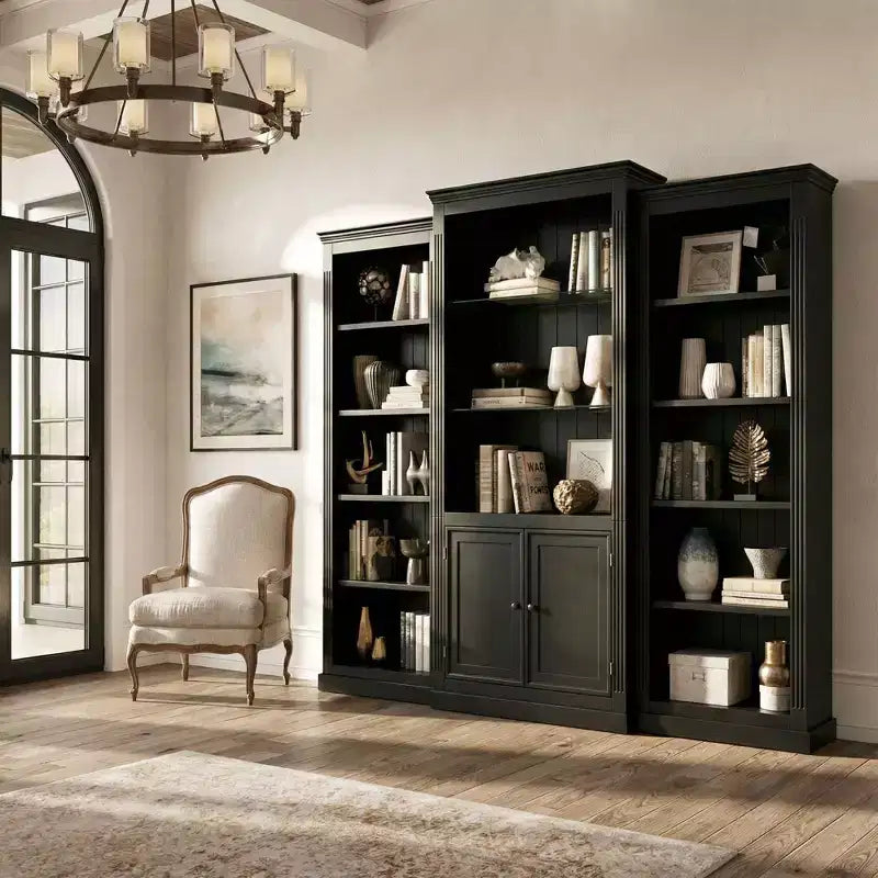 Libreria/Vetrina Alta a 3 Pezzi Bianca/Nera con Luce a LED, per 1-3 Utenti