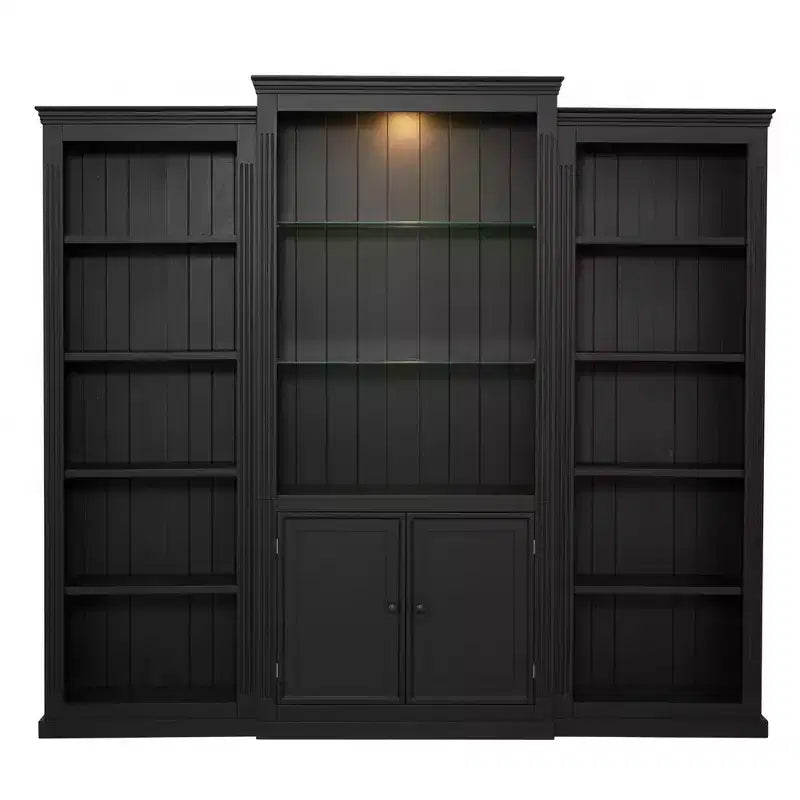 Libreria/Vetrina Alta a 3 Pezzi Bianca/Nera con Luce a LED, per 1-3 Utenti