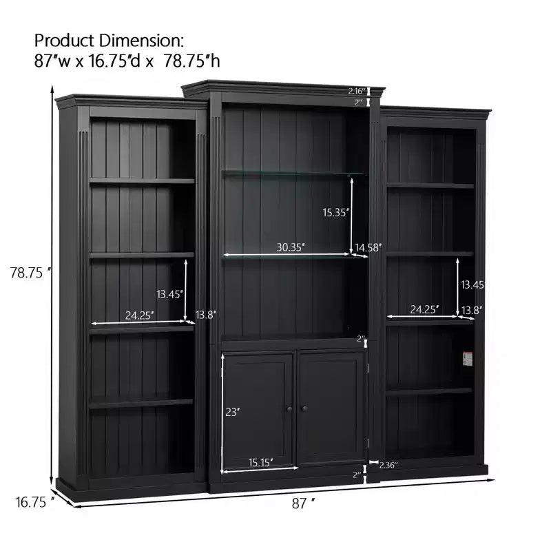 Libreria/Vetrina Alta a 3 Pezzi Bianca/Nera con Luce a LED, per 1-3 Utenti