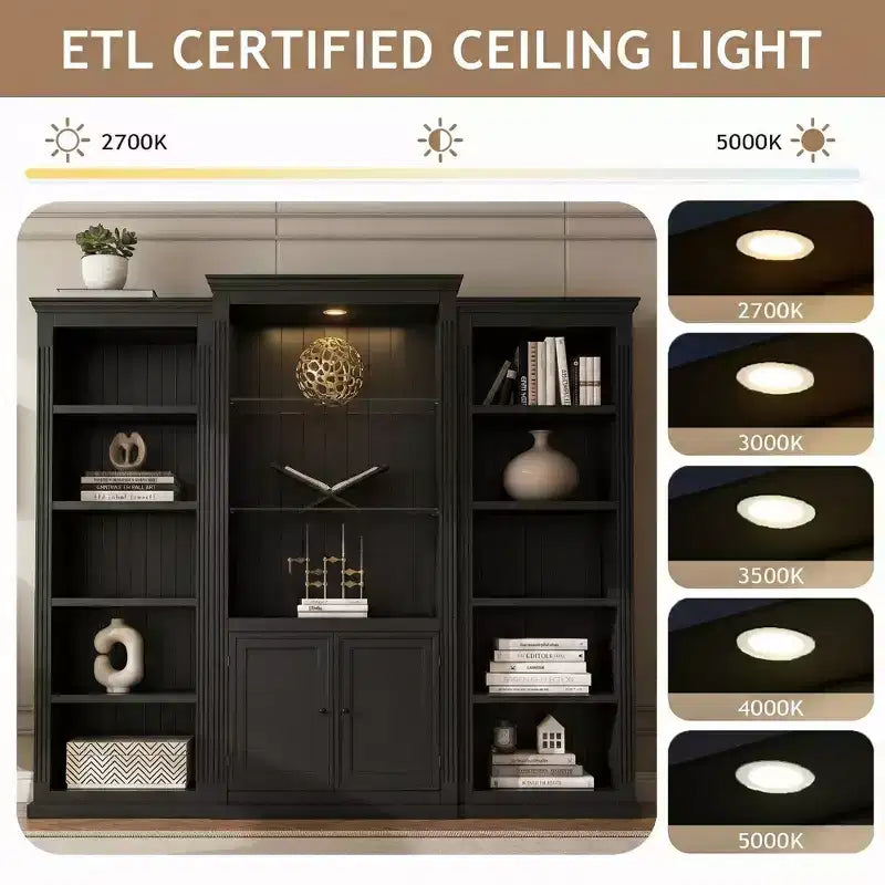 Libreria/Vetrina Alta a 3 Pezzi Bianca/Nera con Luce a LED, per 1-3 Utenti