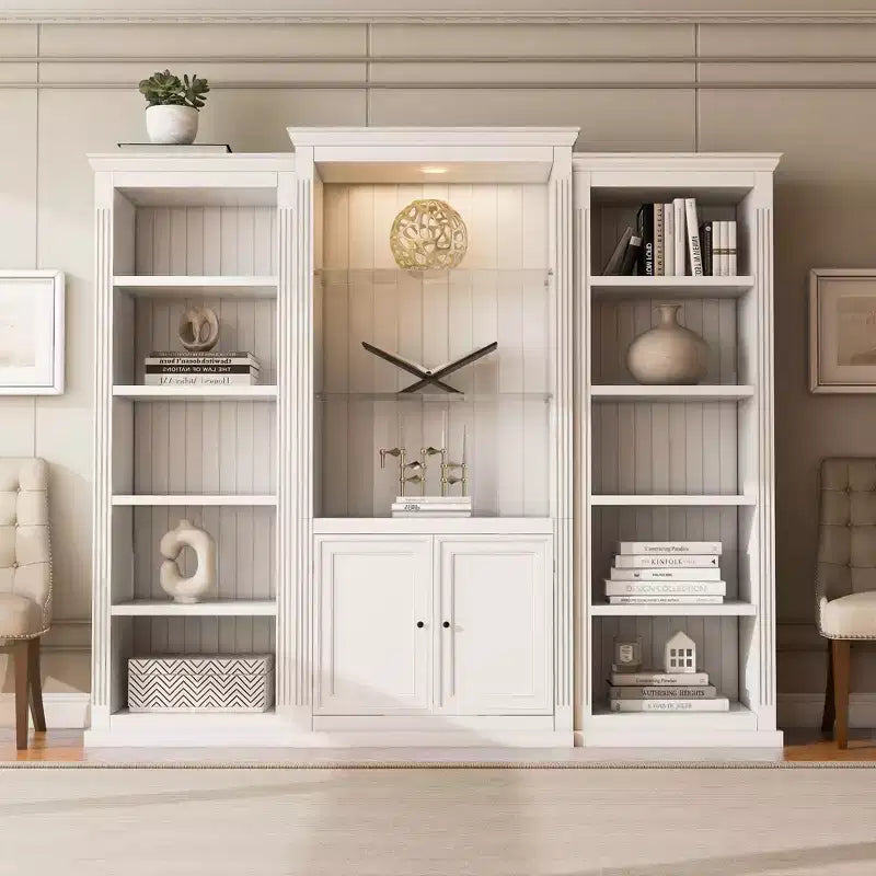Libreria/Vetrina Alta a 3 Pezzi Bianca/Nera con Luce a LED, per 1-3 Utenti