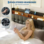 Letto a piattaforma Queen in velluto grigio con testiera LED RGB e 2 cassetti portaoggetti – Posti a sedere 1