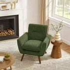 Poltrona in flanella jacquard color caramello/verde/bianco/giallo con gambe in legno, 1 posto