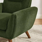 Poltrona in flanella jacquard color caramello/verde/bianco/giallo con gambe in legno, 1 posto
