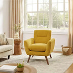 Poltrona in flanella jacquard color caramello/verde/bianco/giallo con gambe in legno, 1 posto