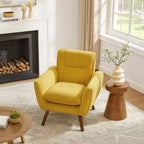 Poltrona in flanella jacquard color caramello/verde/bianco/giallo con gambe in legno, 1 posto