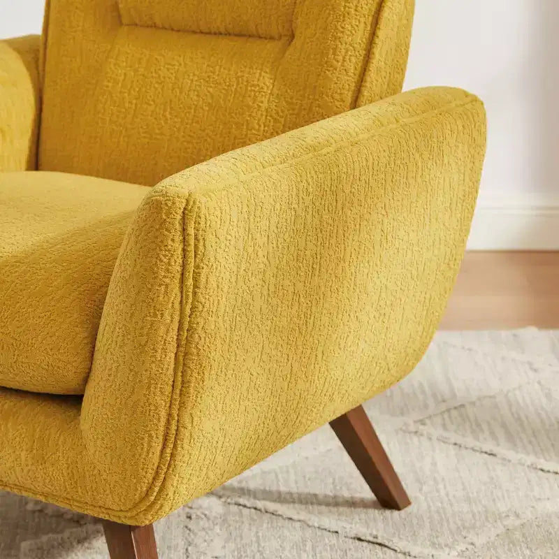 Poltrona in flanella jacquard color caramello/verde/bianco/giallo con gambe in legno, 1 posto