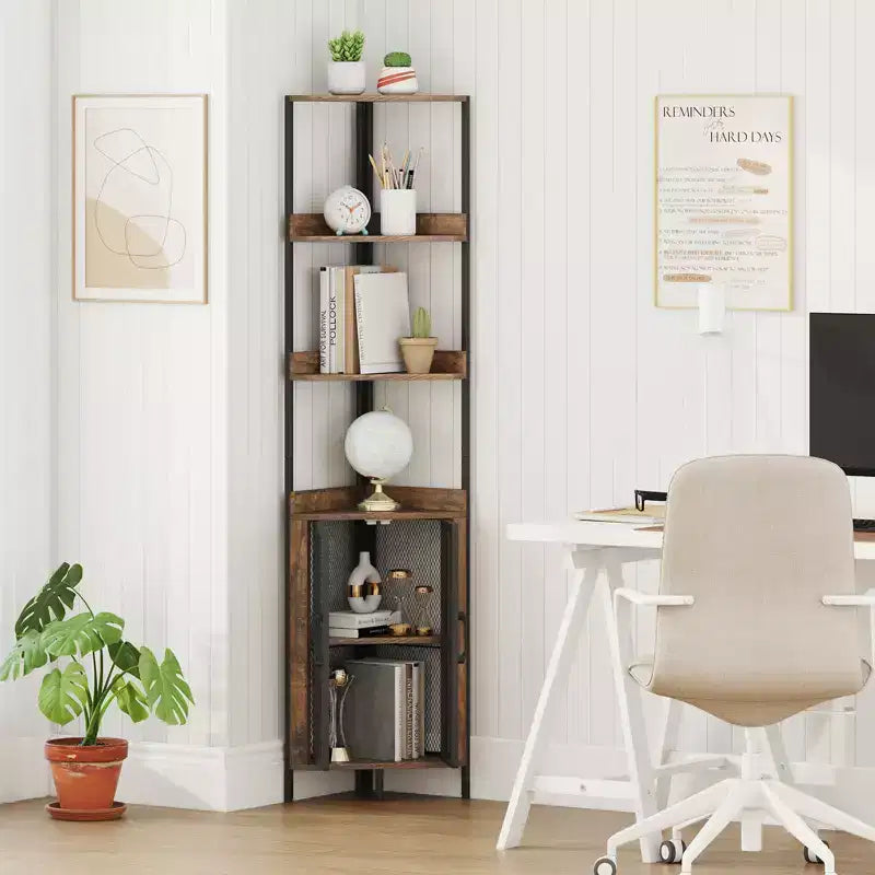 Libreria ad Angolo a 6 Ripiani Marrone/Bianca con Armadietto, Alta 170 cm, Montaggio da 1 Persona