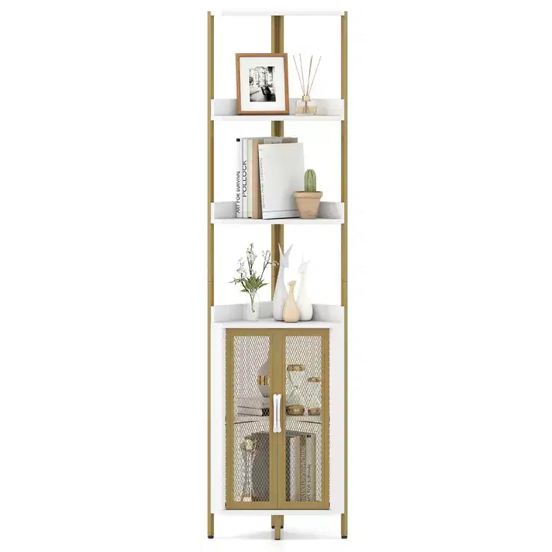Libreria ad Angolo a 6 Ripiani Marrone/Bianca con Armadietto, Alta 170 cm, Montaggio da 1 Persona