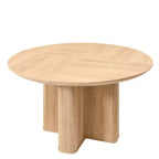 Tavolo da pranzo rotondo, base a piedistallo scanalata, marmo e rovere naturale / naturale, posti 4-6