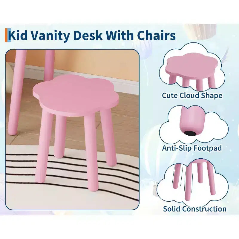 Set Toeletta per Bambini a Forma di Orsetto Rosa / Viola / Bianco con Specchio e Sgabello, 1 Posto