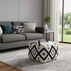 Pouf poggiapiedi quadrato in cotone bianco a motivi geometrici, 1 posto