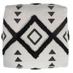 Pouf poggiapiedi quadrato in cotone bianco a motivi geometrici, 1 posto
