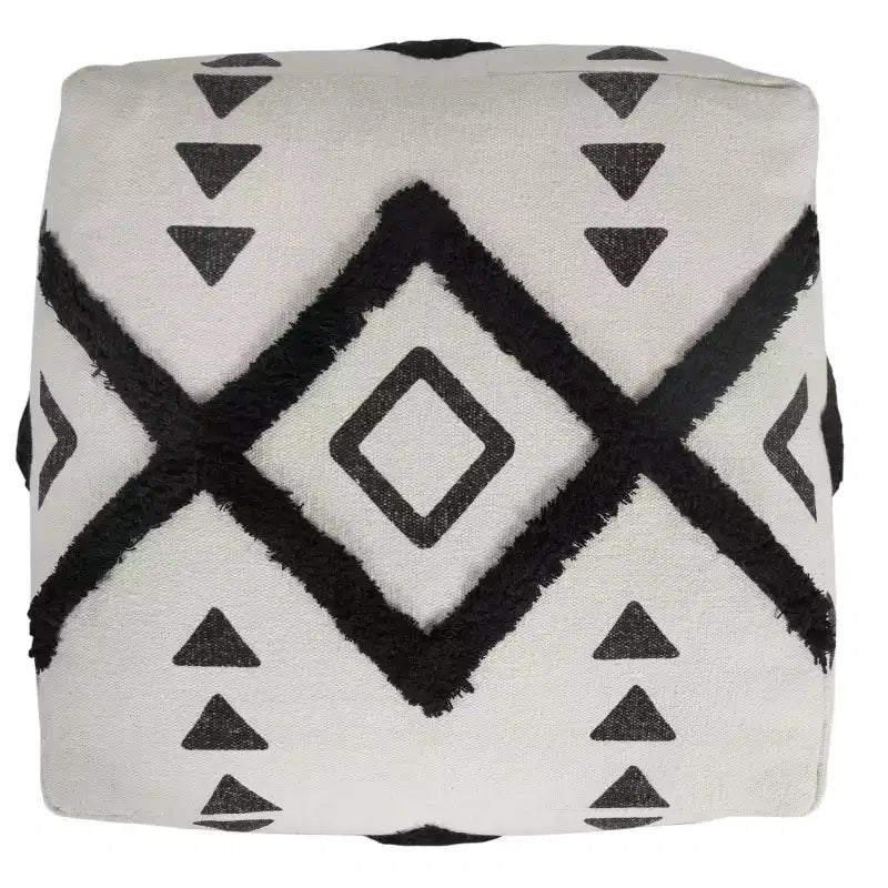 Pouf poggiapiedi quadrato in cotone bianco a motivi geometrici, 1 posto