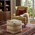 Pouf/Ottoman Quadrato a Righe Beige in Iuta – 1 Posto