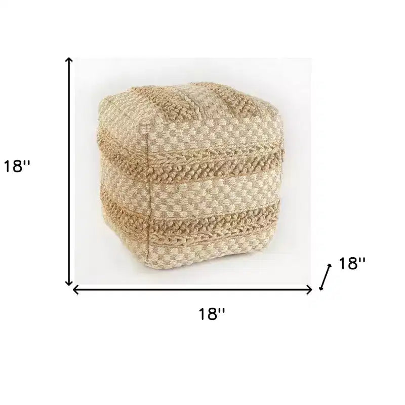 Pouf/Ottoman Quadrato a Righe Beige in Iuta – 1 Posto