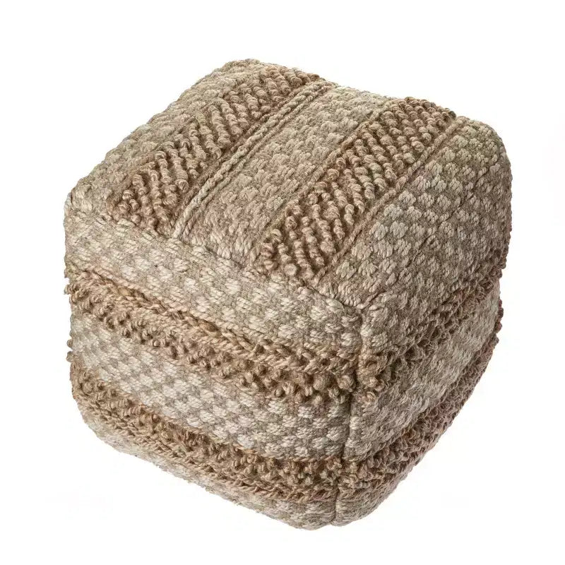 Pouf/Ottoman Quadrato a Righe Beige in Iuta – 1 Posto