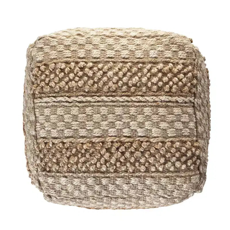 Pouf/Ottoman Quadrato a Righe Beige in Iuta – 1 Posto