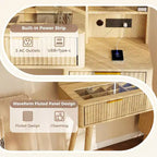 Toeletta Trucco in Legno Naturale/Bianco con Specchio Illuminato e Sgabello Contenitore – 1 Persona