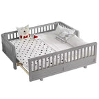 Letto a piattaforma in legno massiccio grigio/bianco con sponde di sicurezza – Singolo / Singolo XL, trasformabile in matrimoniale, per 1–2 utenti