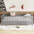 Letto a piattaforma in legno massiccio grigio/bianco con sponde di sicurezza – Singolo / Singolo XL, trasformabile in matrimoniale, per 1–2 utenti