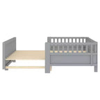 Letto a piattaforma in legno massiccio grigio/bianco con sponde di sicurezza – Singolo / Singolo XL, trasformabile in matrimoniale, per 1–2 utenti