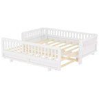 Letto a piattaforma in legno massiccio grigio/bianco con sponde di sicurezza – Singolo / Singolo XL, trasformabile in matrimoniale, per 1–2 utenti