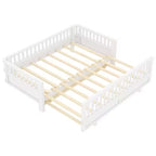 Letto a piattaforma in legno massiccio grigio/bianco con sponde di sicurezza – Singolo / Singolo XL, trasformabile in matrimoniale, per 1–2 utenti