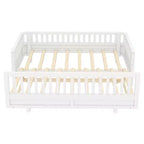 Letto a piattaforma in legno massiccio grigio/bianco con sponde di sicurezza – Singolo / Singolo XL, trasformabile in matrimoniale, per 1–2 utenti