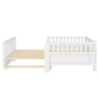 Letto a piattaforma in legno massiccio grigio/bianco con sponde di sicurezza – Singolo / Singolo XL, trasformabile in matrimoniale, per 1–2 utenti