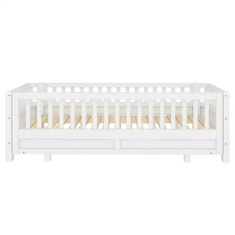 Letto a piattaforma in legno massiccio grigio/bianco con sponde di sicurezza – Singolo / Singolo XL, trasformabile in matrimoniale, per 1–2 utenti