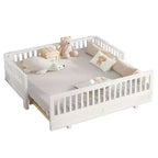 Letto a piattaforma in legno massiccio grigio/bianco con sponde di sicurezza – Singolo / Singolo XL, trasformabile in matrimoniale, per 1–2 utenti