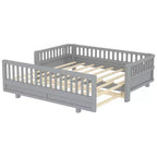 Letto a piattaforma in legno massiccio grigio/bianco con sponde di sicurezza – Singolo / Singolo XL, trasformabile in matrimoniale, per 1–2 utenti