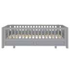 Letto a piattaforma in legno massiccio grigio/bianco con sponde di sicurezza – Singolo / Singolo XL, trasformabile in matrimoniale, per 1–2 utenti