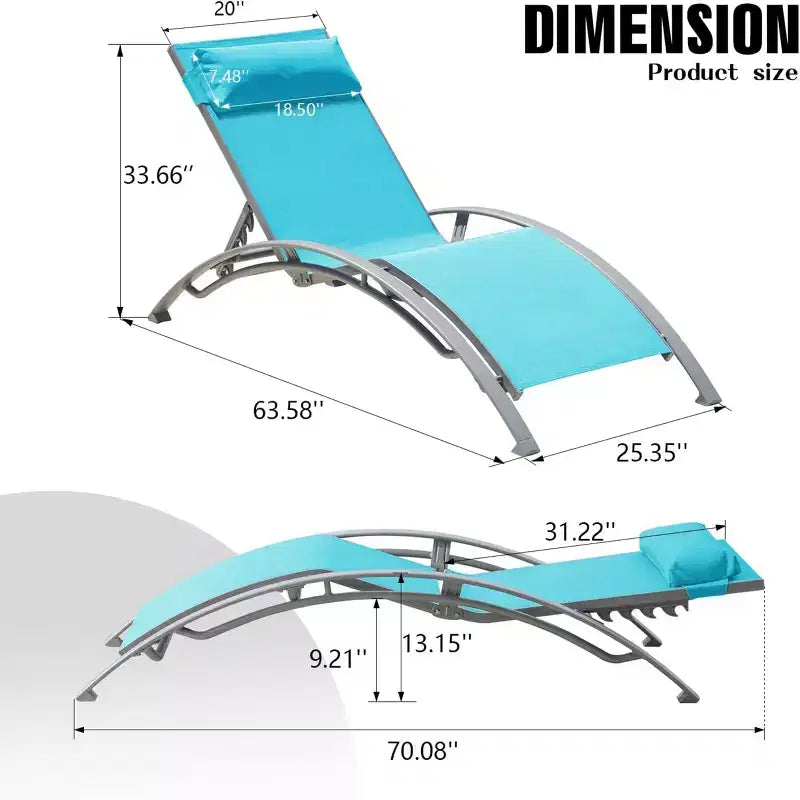 Chaise longue doppia da esterno regolabile blu/grigia, telaio in alluminio