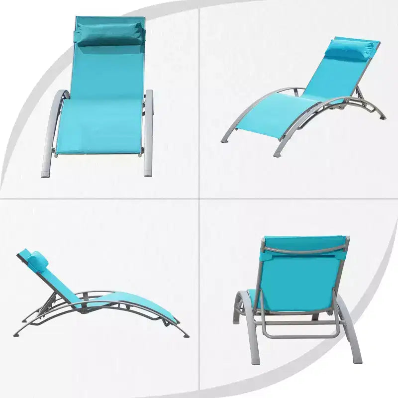 Chaise longue doppia da esterno regolabile blu/grigia, telaio in alluminio